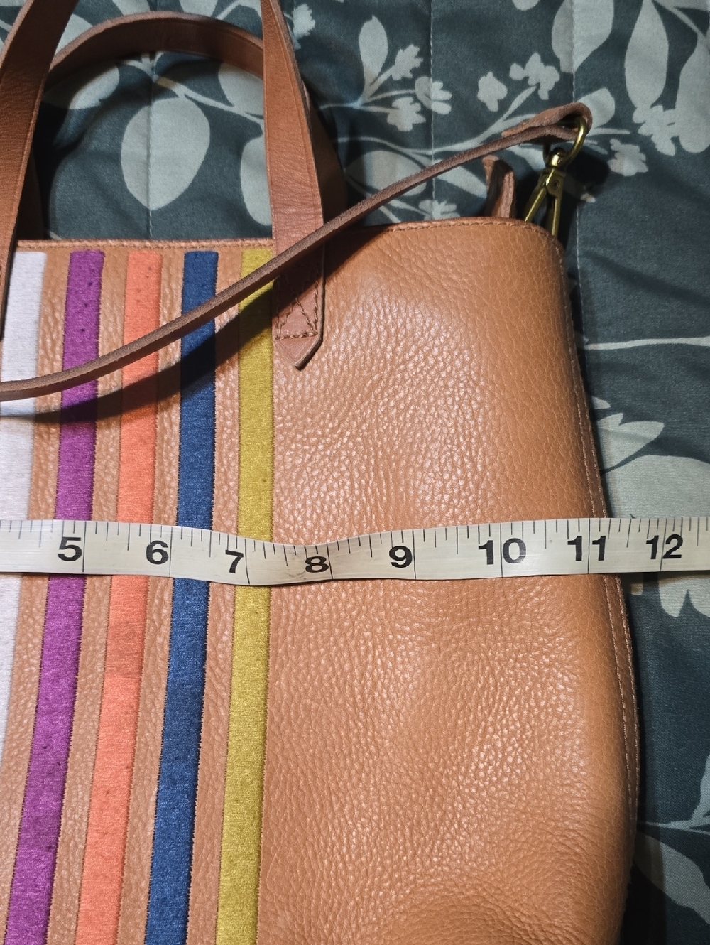 Madewell Leather Tote Bag with Multicolor Stripe Accent - Tan - Picture 6 of 7
